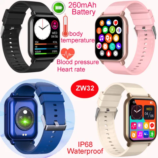 2023 The latest IP68 waterproof Bluetooth Smart watch with Heart rate Blood pressure body temperature monitoring ZW32
