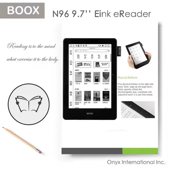 9.7 Inch Touching Screen Ebook and Eink Reader with WiFi and Bluetooth Mode Supporting 16GB Flash Memory an TF Extending Card Slot